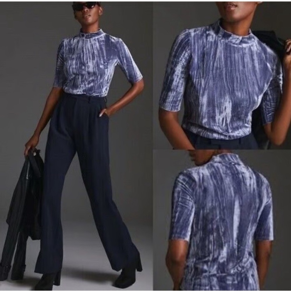 Pilcro at Anthropologie Velveteen Mock Neck Top SMALL